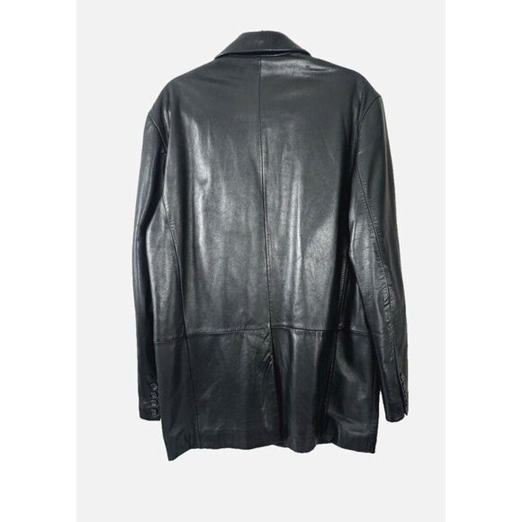 VTG Brooks Brothers Y2K Mens Black Leather Blazer M Old Money Quiet Luxury Layer - Picture 2 of 16